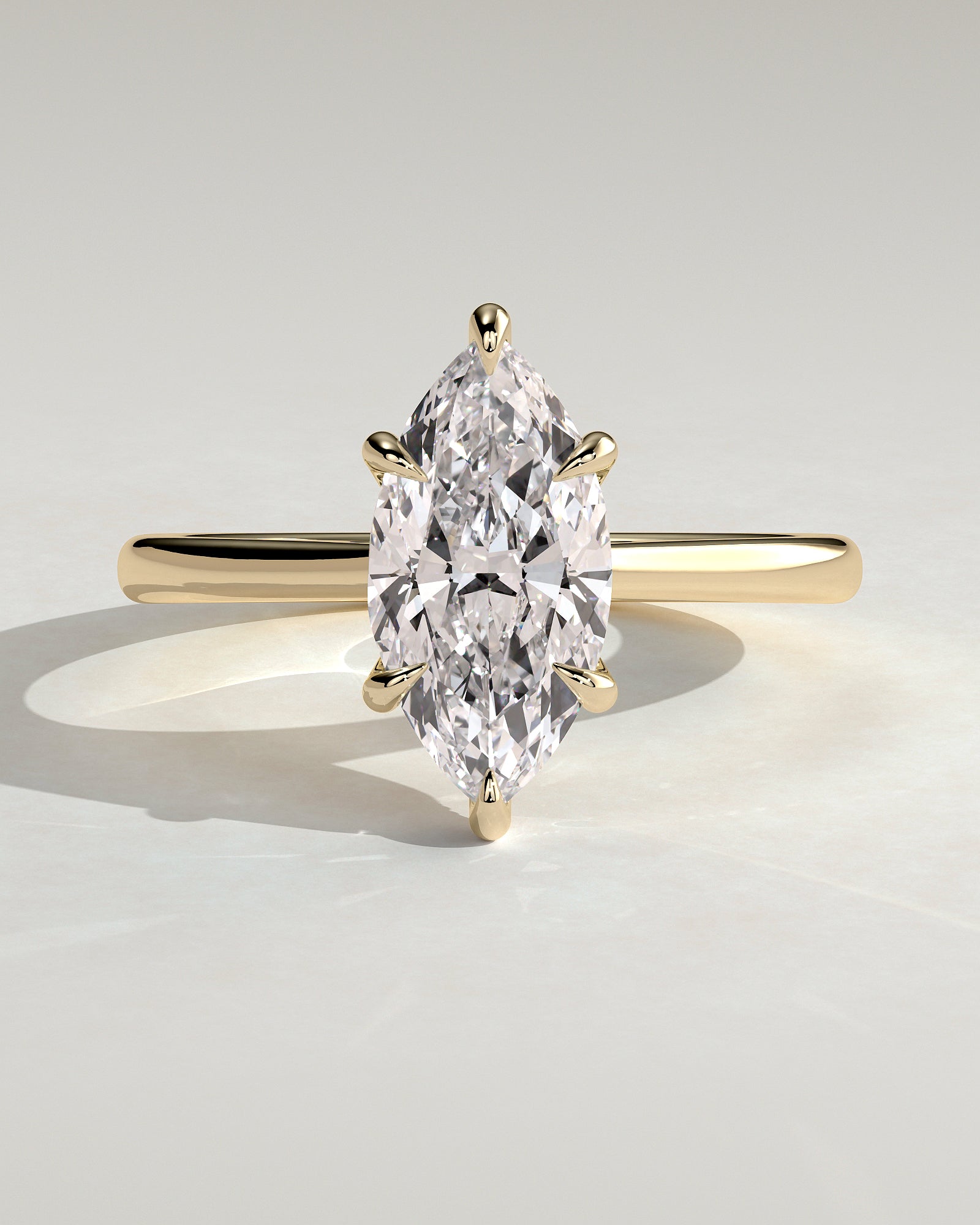 Heather - Marquise Claw Solitaire with Hidden Halo, Tapered Band and Cathedral High Setting Engagement Ring - Yellow Gold - Yellow Gold 2ct