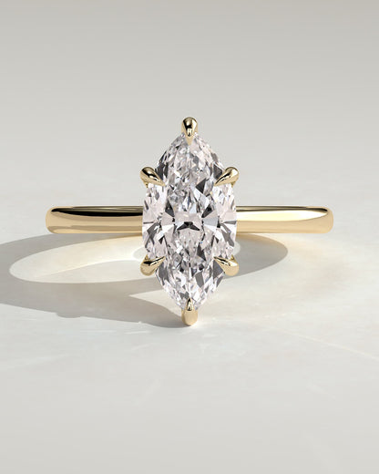 Heather - Marquise Claw Solitaire with Hidden Halo, Tapered Band and Cathedral High Setting Engagement Ring - Yellow Gold