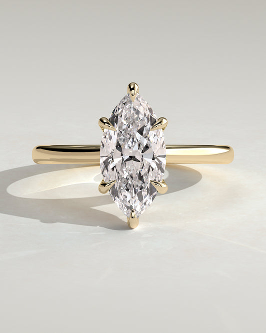 Heather - Marquise Claw Solitaire with Hidden Halo, Tapered Band and Cathedral High Setting Engagement Ring - Yellow Gold - Yellow Gold 2ct