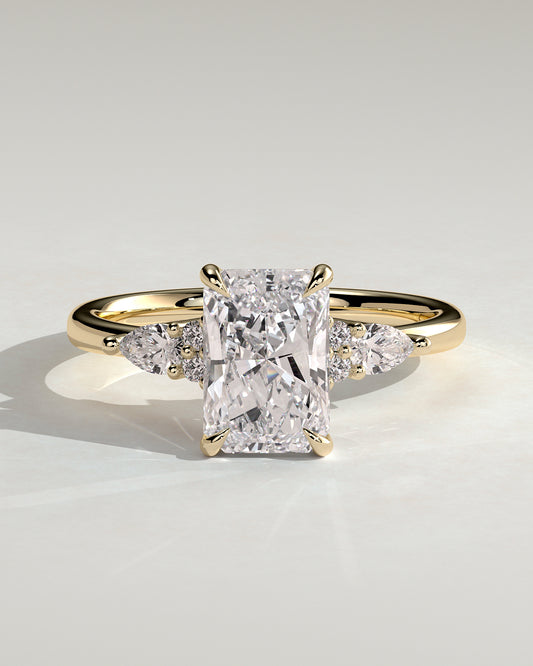 Heidi - Radiant Claw Solitaire with Pear Accents and Round Shoulder Stones Engagement Ring - Yellow Gold - Yellow Gold 2ct