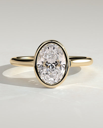 Lexie - Statement Oval Bezel Solitaire with Open Cathedral High Setting Engagement Ring - Yellow Gold