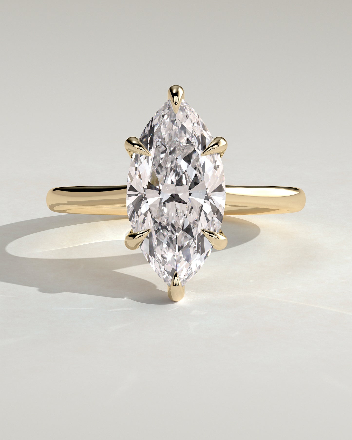 Heather - Marquise Claw Solitaire with Hidden Halo, Tapered Band and Cathedral High Setting Engagement Ring - Yellow Gold