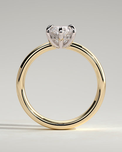Gigi - Marquise Claw Solitaire with Cigar Band and Hidden Halo Engagement Ring - Yellow Two-Tone