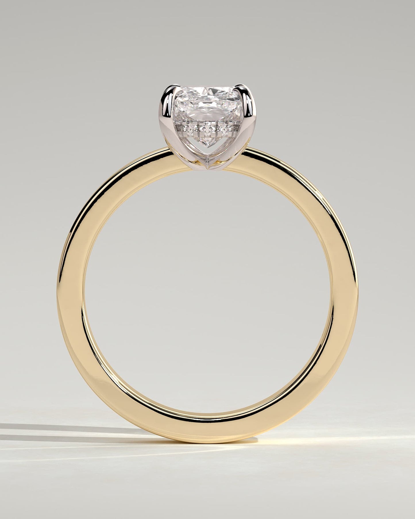 Kai - Elongated Cushion Claw Solitaire with Flat Cigar Band and Hidden Halo Engagement Ring - Yellow Two-Tone