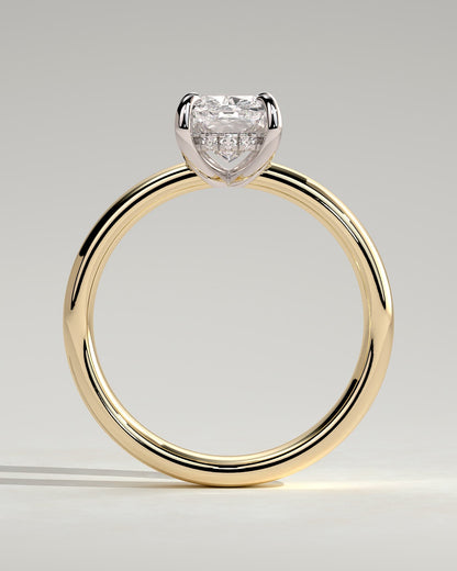 Cora - Elongated Cushion Claw Solitaire with Cigar Band and Hidden Halo Engagement Ring - Yellow Two-Tone
