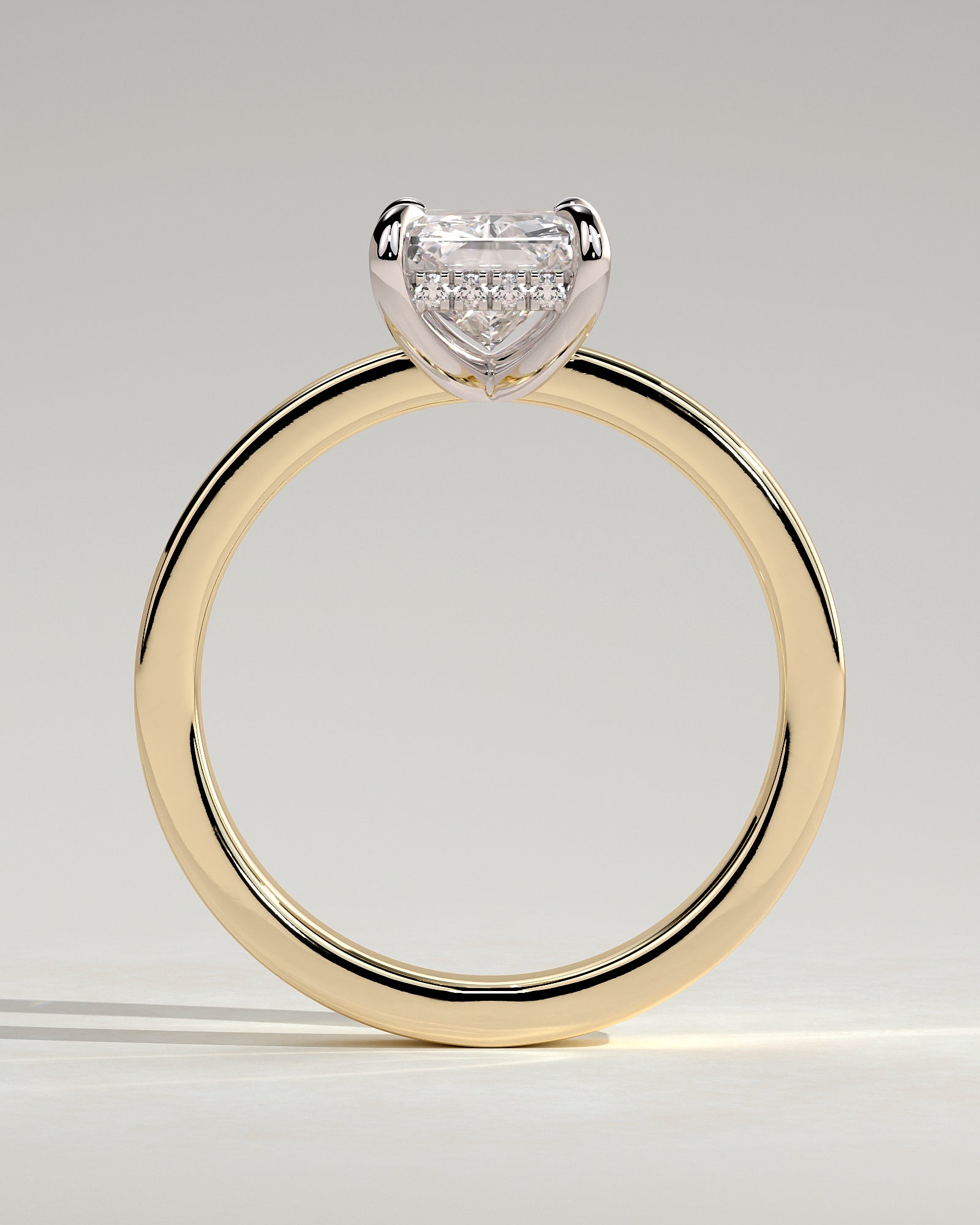 Aida - Radiant Claw Solitaire with Flat Cigar Band and Hidden Halo Engagement Ring - Yellow Two-Tone - Yellow Two-Tone 2ct