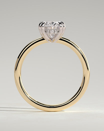 Avery - Oval Double Claw Solitaire with Hidden Halo Engagement Ring - Yellow Two-Tone