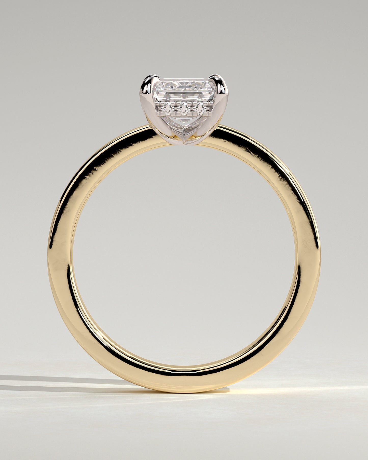 Carmella - Emerald Claw Solitaire with Flat Cigar Band and Hidden Halo Engagement Ring - Yellow Two-Tone - Yellow Two-Tone 2ct