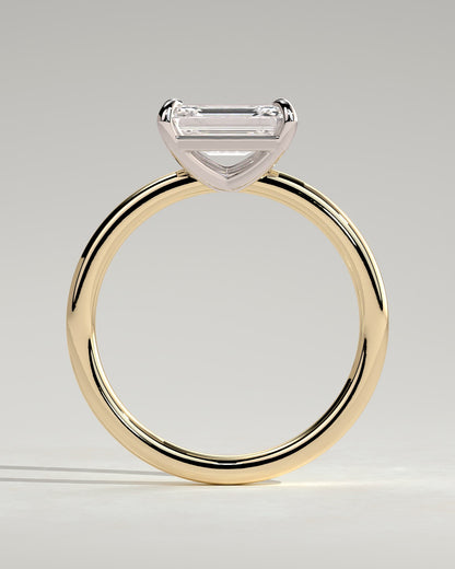 Debbie - Emerald East West Claw Solitaire Engagement Ring - Yellow Two-Tone