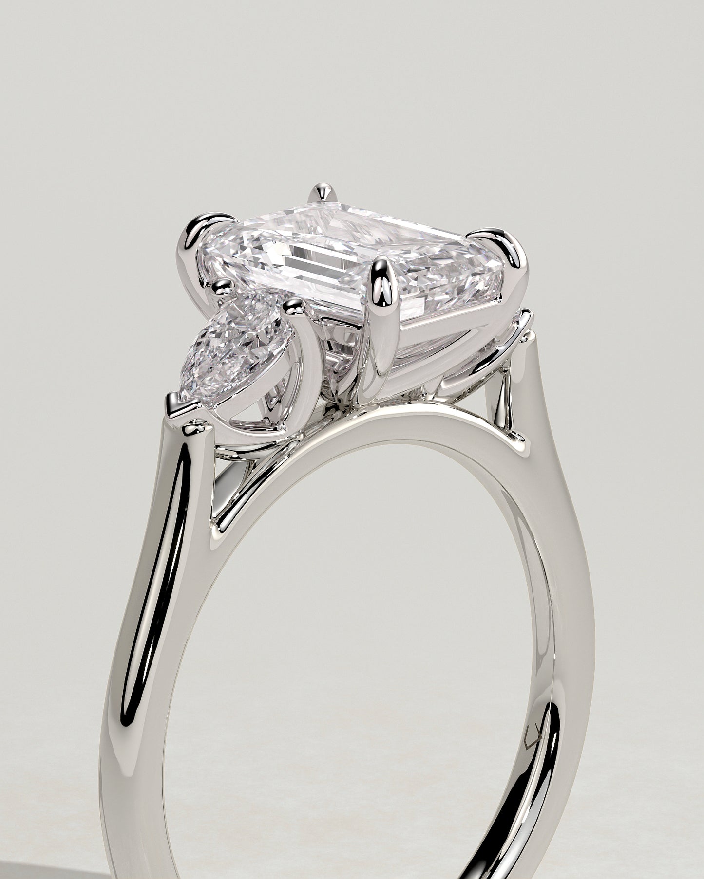 Davina - Emerald Claw Trilogy with Pear Side Stones and Cathedral Setting Engagement Ring - Platinum - White Gold / Platinum 2ct