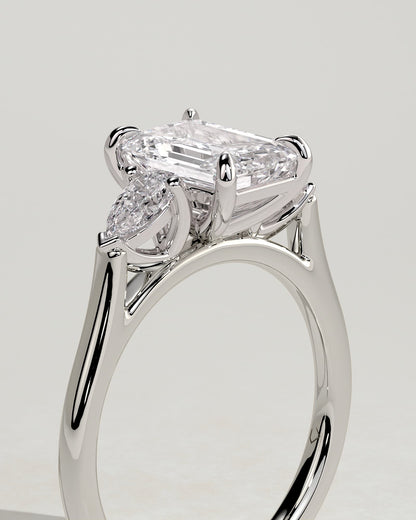 Davina - Emerald Claw Trilogy with Pear Side Stones and Cathedral Setting Engagement Ring - Platinum