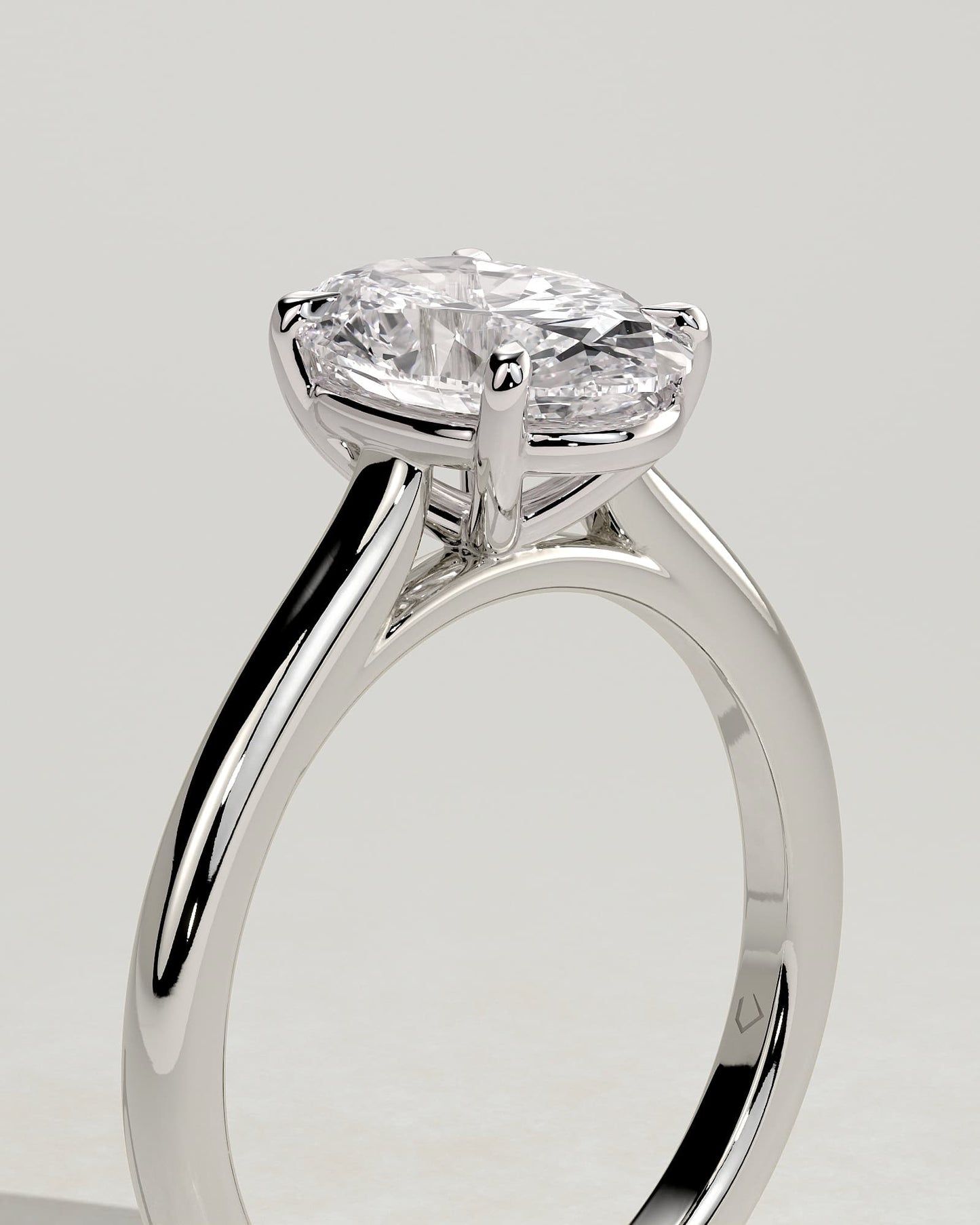 Hilary - Oval Claw Solitaire with Cathedral High Setting Engagement Ring - White Gold