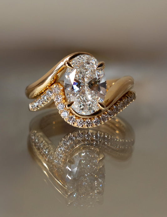 Oval Bypass Engagement Ring With Wedding Band