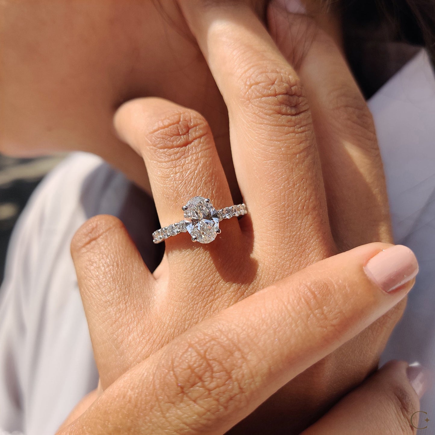 Oval Pave Engagement Ring In Hidden Halo Style