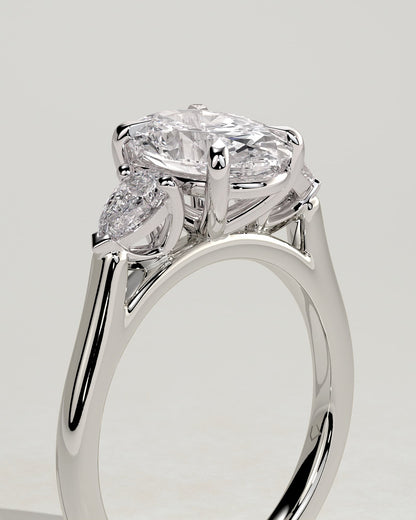 Alexia - Oval Claw Trilogy with Pear Side Stones and Cathedral Setting Engagement Ring - White Gold - white gold - Lara Jewels
