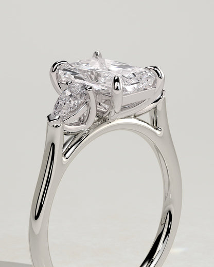 Jasmine - Radiant Claw Trilogy with Pear Side Stones and Cathedral Setting Engagement Ring - Platinum