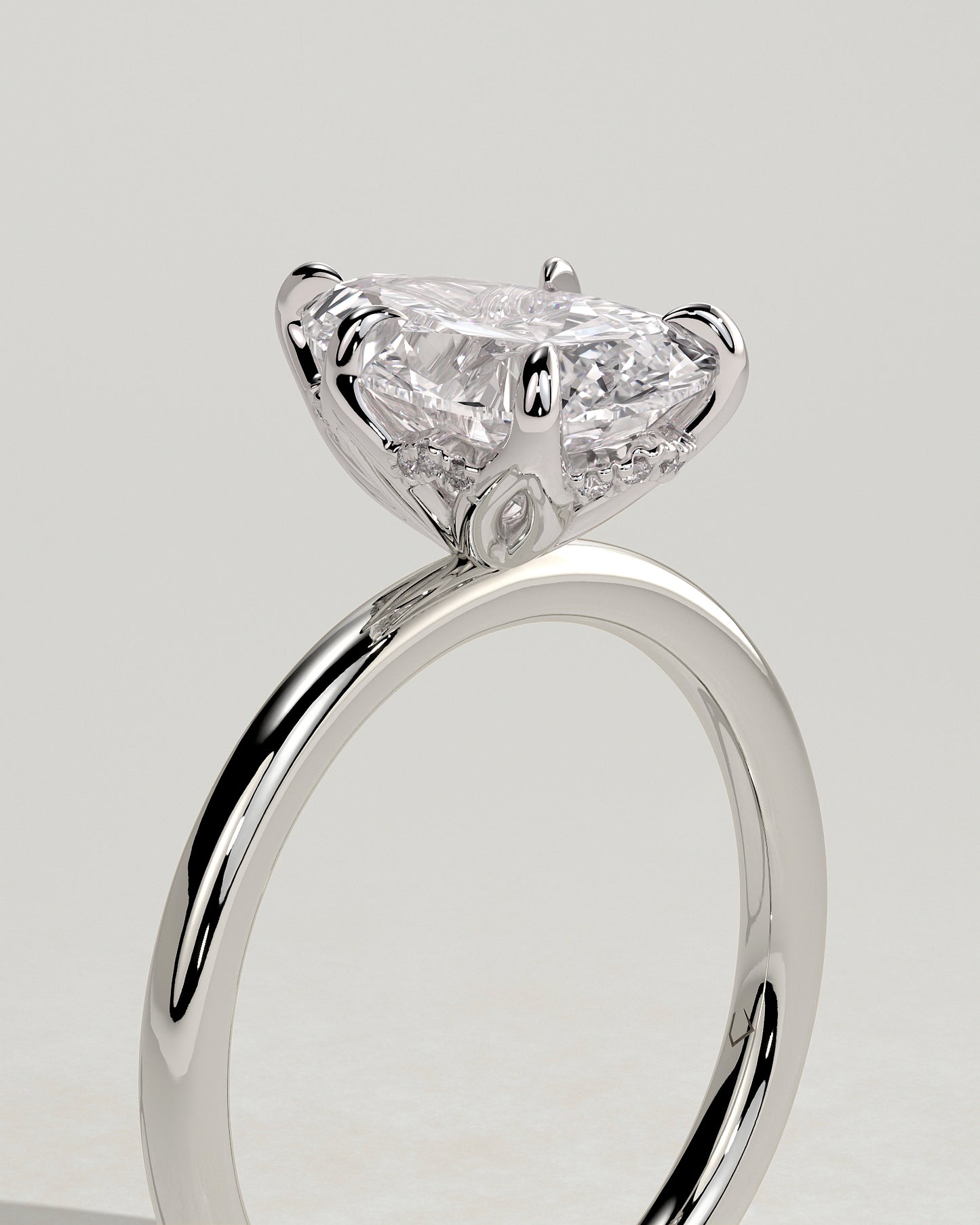 Blossom - Pear Claw Solitaire with Petal Gallery and Accented Tiara Detail Engagement Ring - Platinum - White Gold / Platinum 2ct