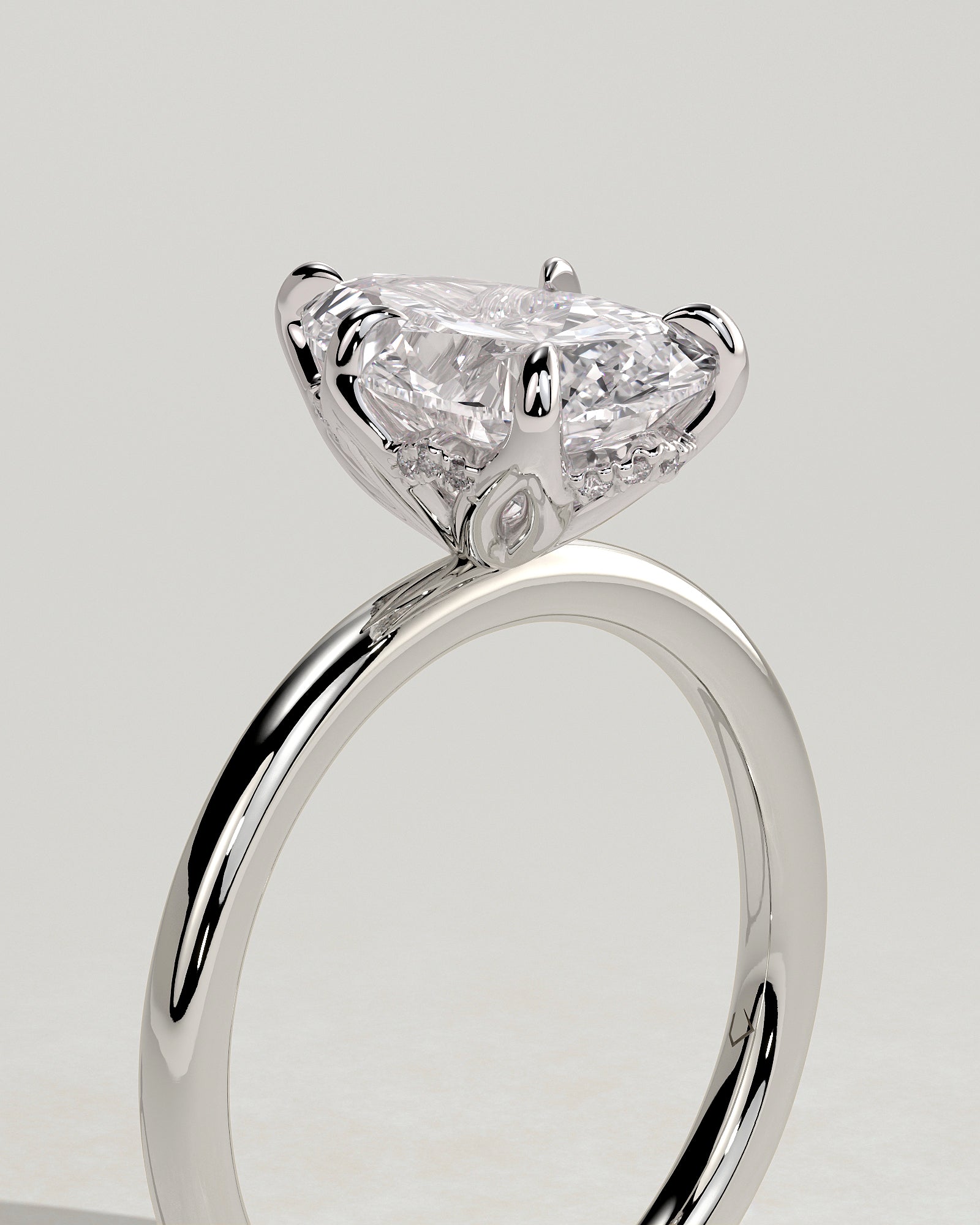 Blossom - Pear Claw Solitaire with Petal Gallery and Accented Tiara Detail Engagement Ring - Platinum - White Gold / Platinum 2ct
