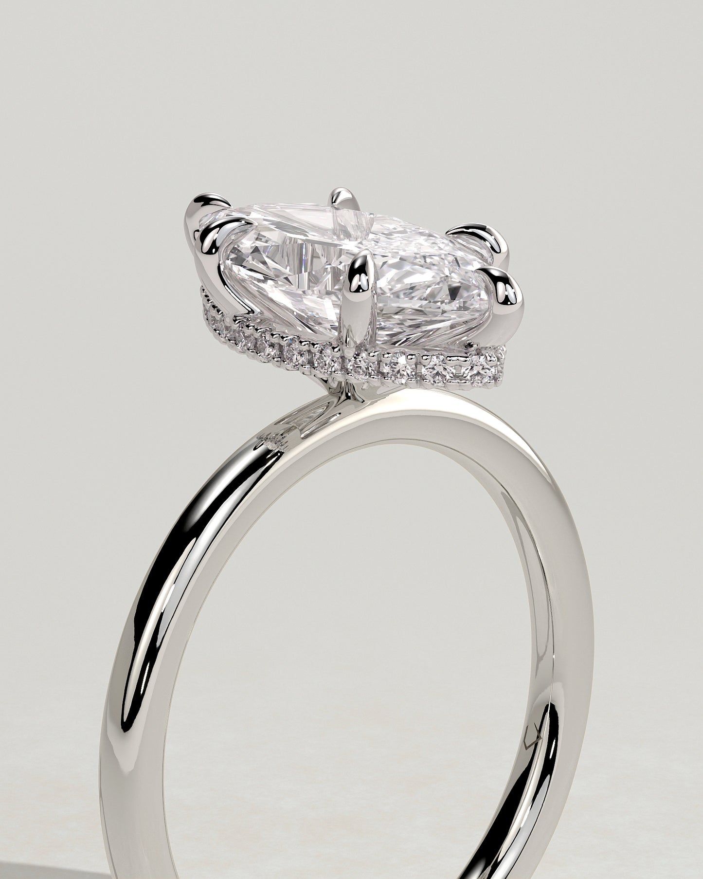 Claire - Marquise Claw Solitaire with Wrap Around Hidden Halo Engagement Ring - Platinum - White Gold / Platinum 2ct