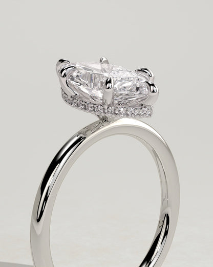 Claire - Marquise Claw Solitaire with Wrap Around Hidden Halo Engagement Ring - White Gold