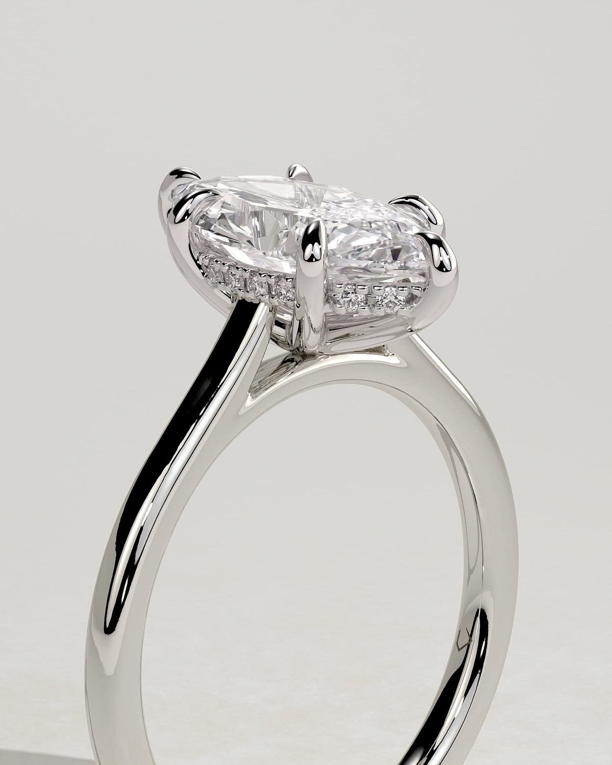 Jenna - Marquise Claw Solitaire with Hidden Halo and Cathedral High Setting Engagement Ring - White Gold