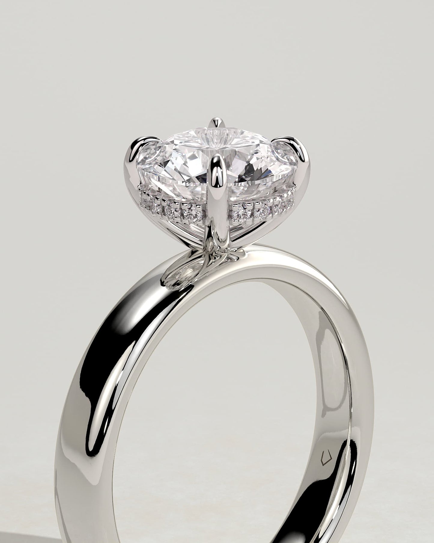 Kylie - Statement Round Claw Solitaire with Cigar Band and Hidden Halo Engagement Ring - Platinum