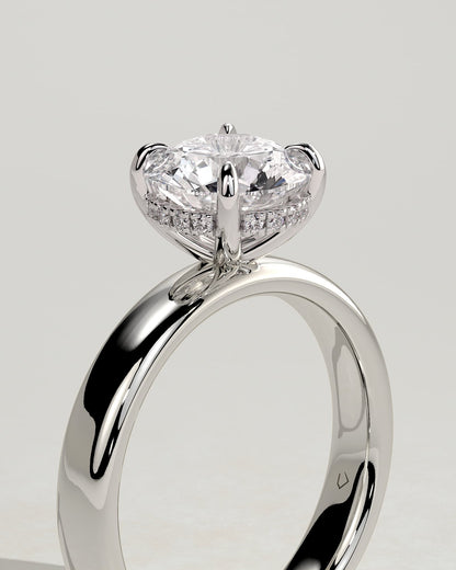Kylie - Statement Round Claw Solitaire with Cigar Band and Hidden Halo Engagement Ring - Platinum