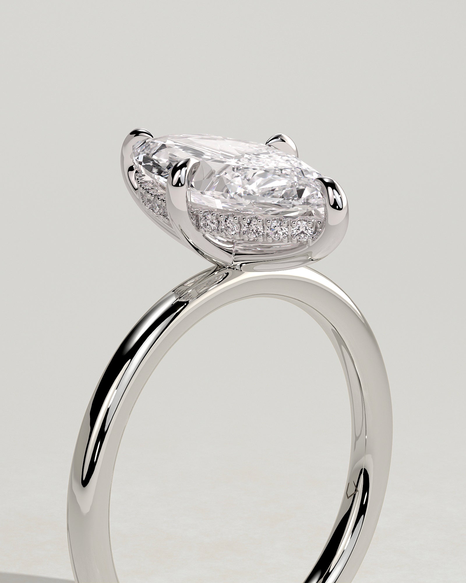 Hellen - Marquise Claw Solitaire with Hidden Halo Engagement Ring - Platinum - White Gold / Platinum 2ct