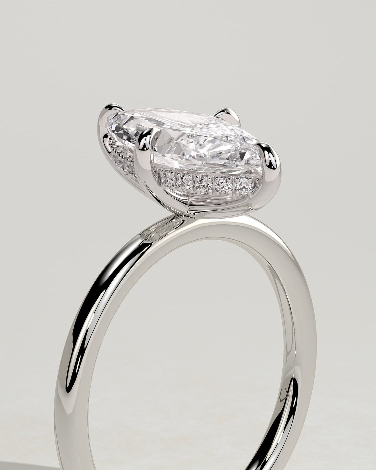 Hellen - Marquise Claw Solitaire with Hidden Halo Engagement Ring - White Gold