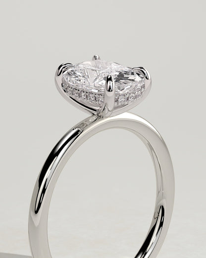 Ava - Elongated Cushion Claw Solitaire with Hidden Halo Engagement Ring - White Gold