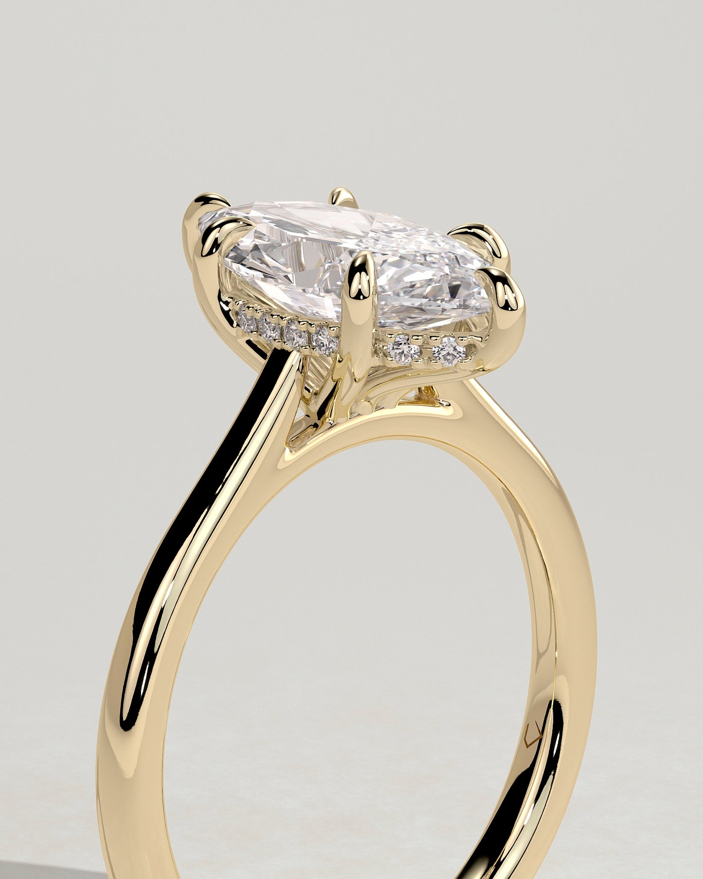 Heather - Marquise Claw Solitaire with Hidden Halo, Tapered Band and Cathedral High Setting Engagement Ring - Yellow Gold - Yellow Gold 2ct
