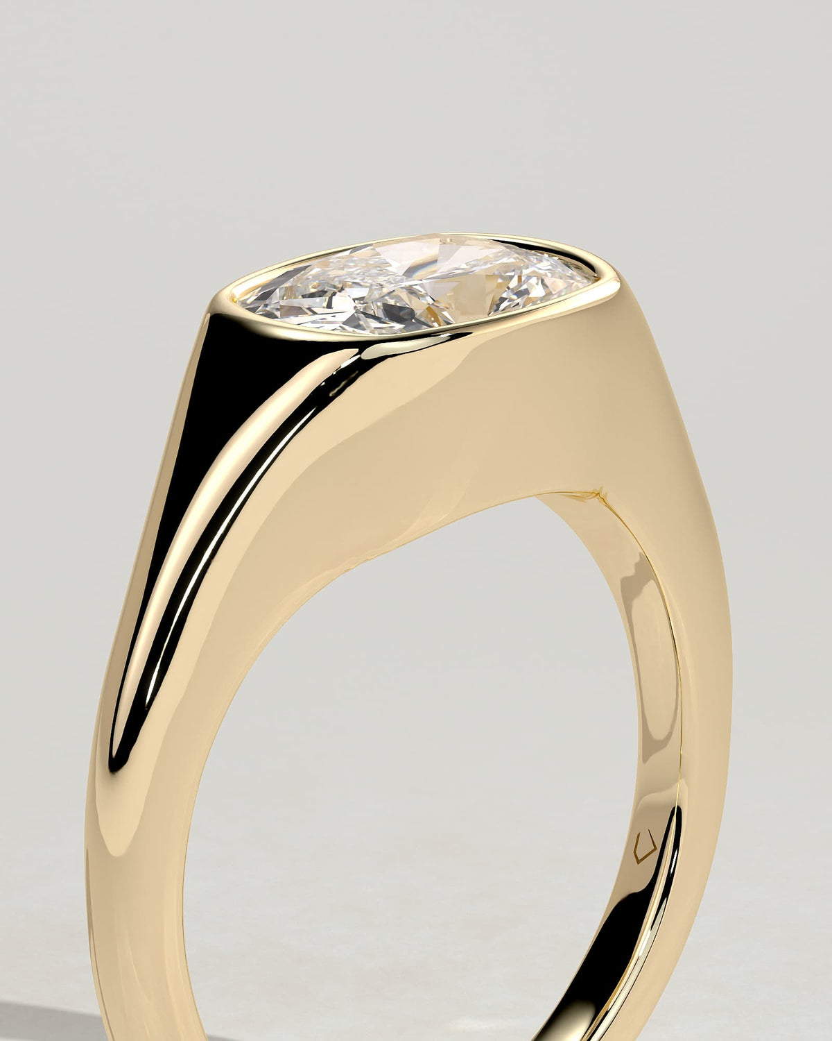 Lennon - Elongated Cushion East West Bezel Solitaire with Signet Band Engagement Ring - Yellow Gold