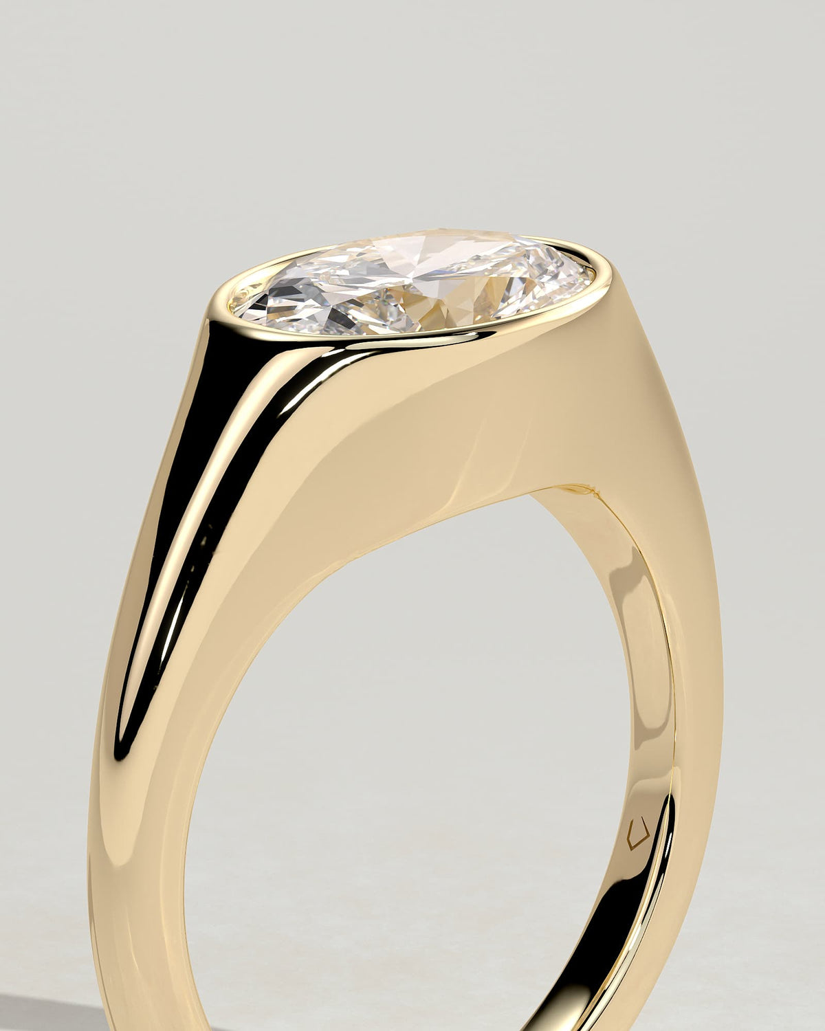Sophie - Oval East West Bezel Solitaire with Signet Band Engagement Ring - Yellow Gold