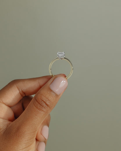 Kai - Elongated Cushion Claw Solitaire with Flat Cigar Band and Hidden Halo Engagement Ring - Yellow Two-Tone