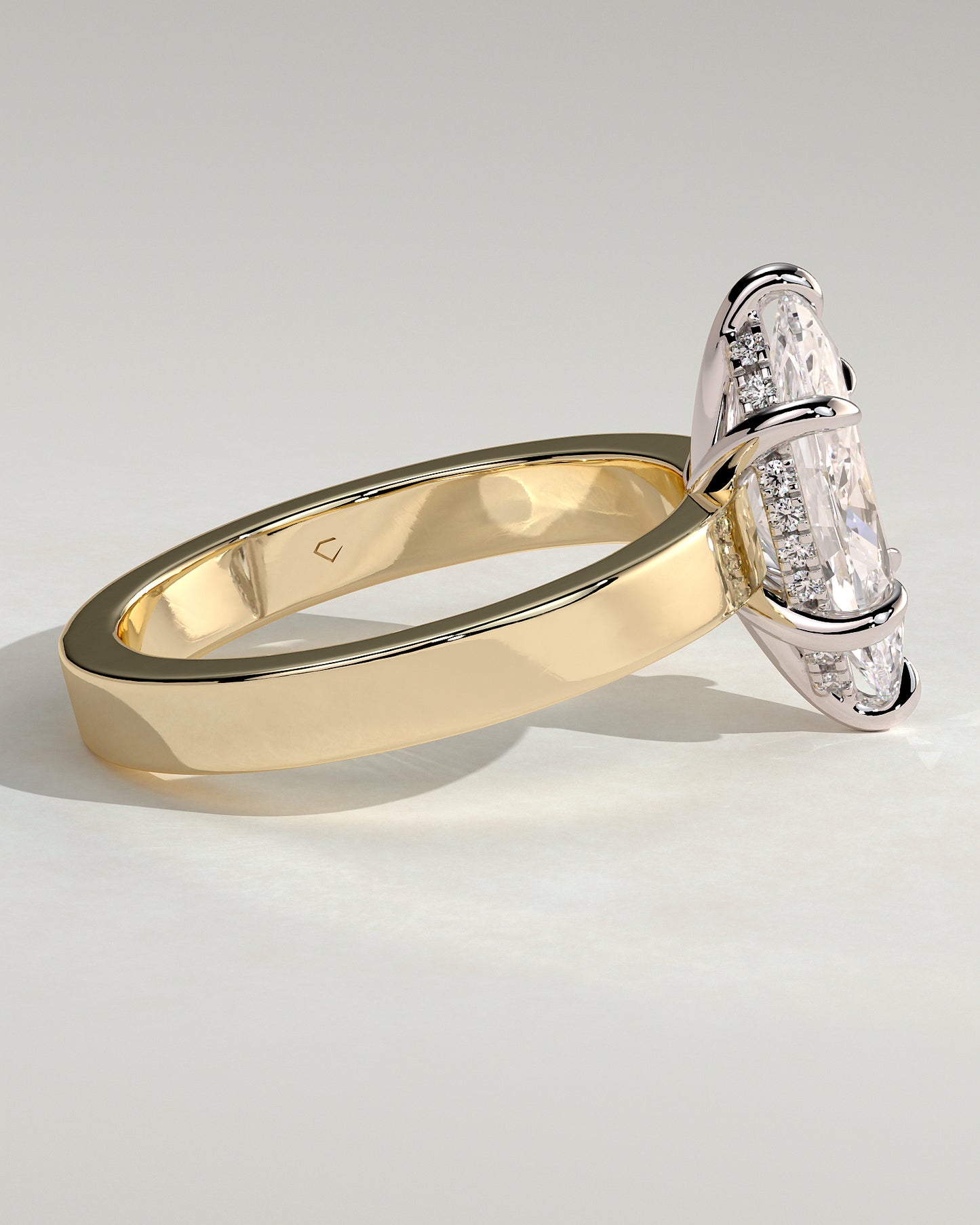 Aisha - Marquise Claw Solitaire with Flat Cigar Band and Hidden Halo Engagement Ring - Yellow Two-Tone - Yellow Two-Tone 2ct