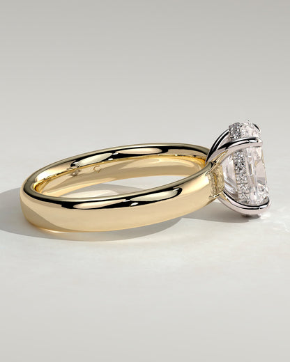 Bronte - Oval Claw Solitaire with Cigar Band and Hidden Halo Engagement Ring - Yellow Two-Tone