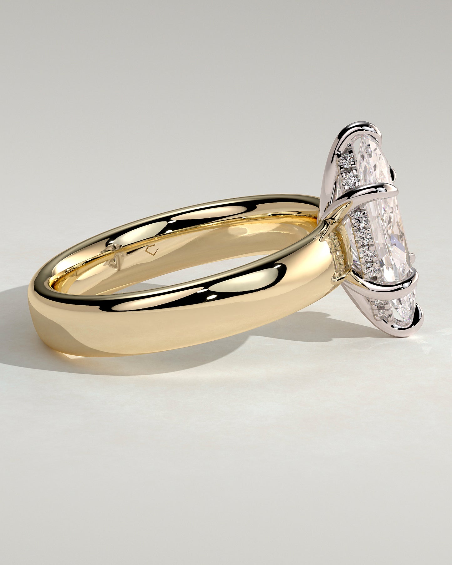 Gigi - Marquise Claw Solitaire with Cigar Band and Hidden Halo Engagement Ring - Yellow Two-Tone - Yellow Two-Tone 2ct