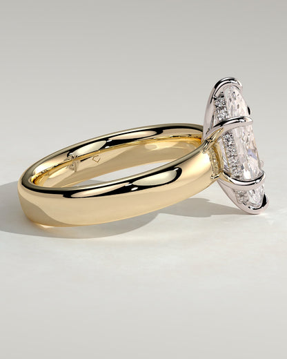 Gigi - Marquise Claw Solitaire with Cigar Band and Hidden Halo Engagement Ring - Yellow Two-Tone