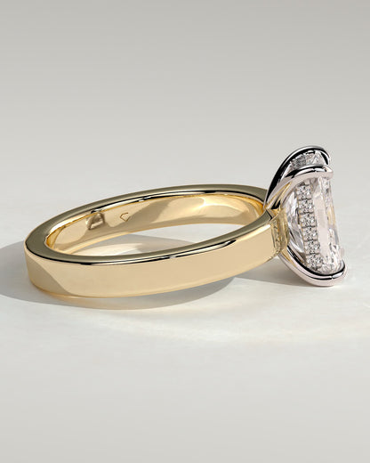 Aida - Radiant Claw Solitaire with Flat Cigar Band and Hidden Halo Engagement Ring - Yellow Two-Tone - yellow two-tone - Lara Jewels