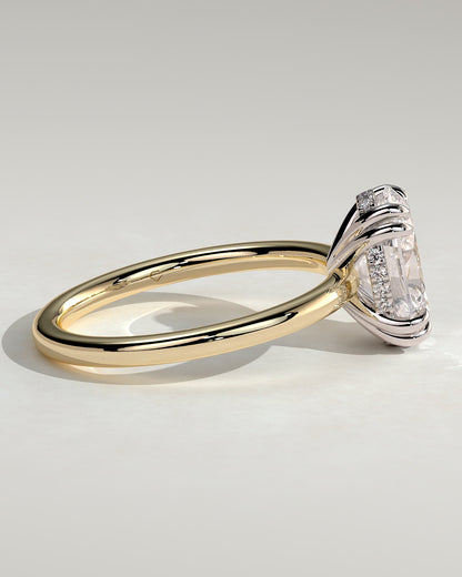 Avery - Oval Double Claw Solitaire with Hidden Halo Engagement Ring - Yellow Two-Tone