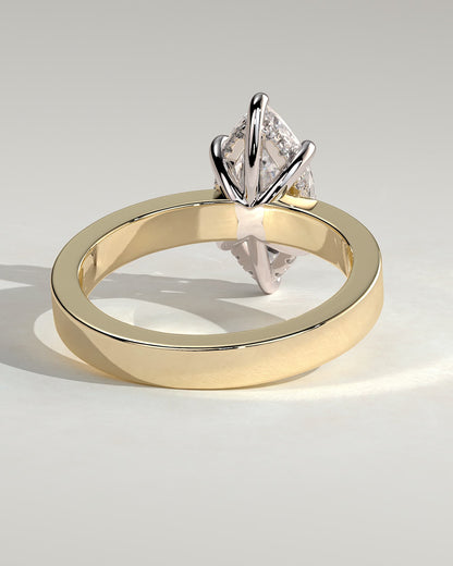 Aisha - Marquise Claw Solitaire with Flat Cigar Band and Hidden Halo Engagement Ring - Yellow Two-Tone - yellow two-tone - Lara Jewels