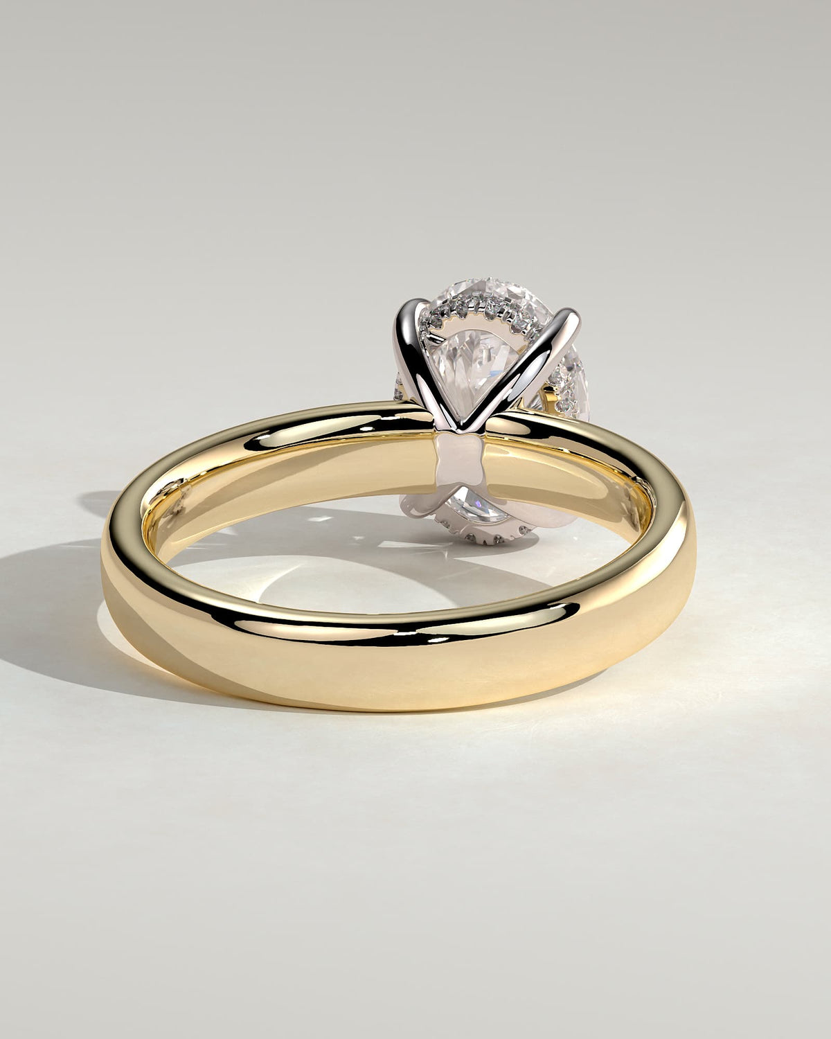 Bronte - Oval Claw Solitaire with Cigar Band and Hidden Halo Engagement Ring - Yellow Two-Tone