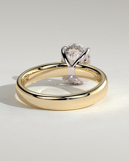 Bronte - Oval Claw Solitaire with Cigar Band and Hidden Halo Engagement Ring - Yellow Two-Tone