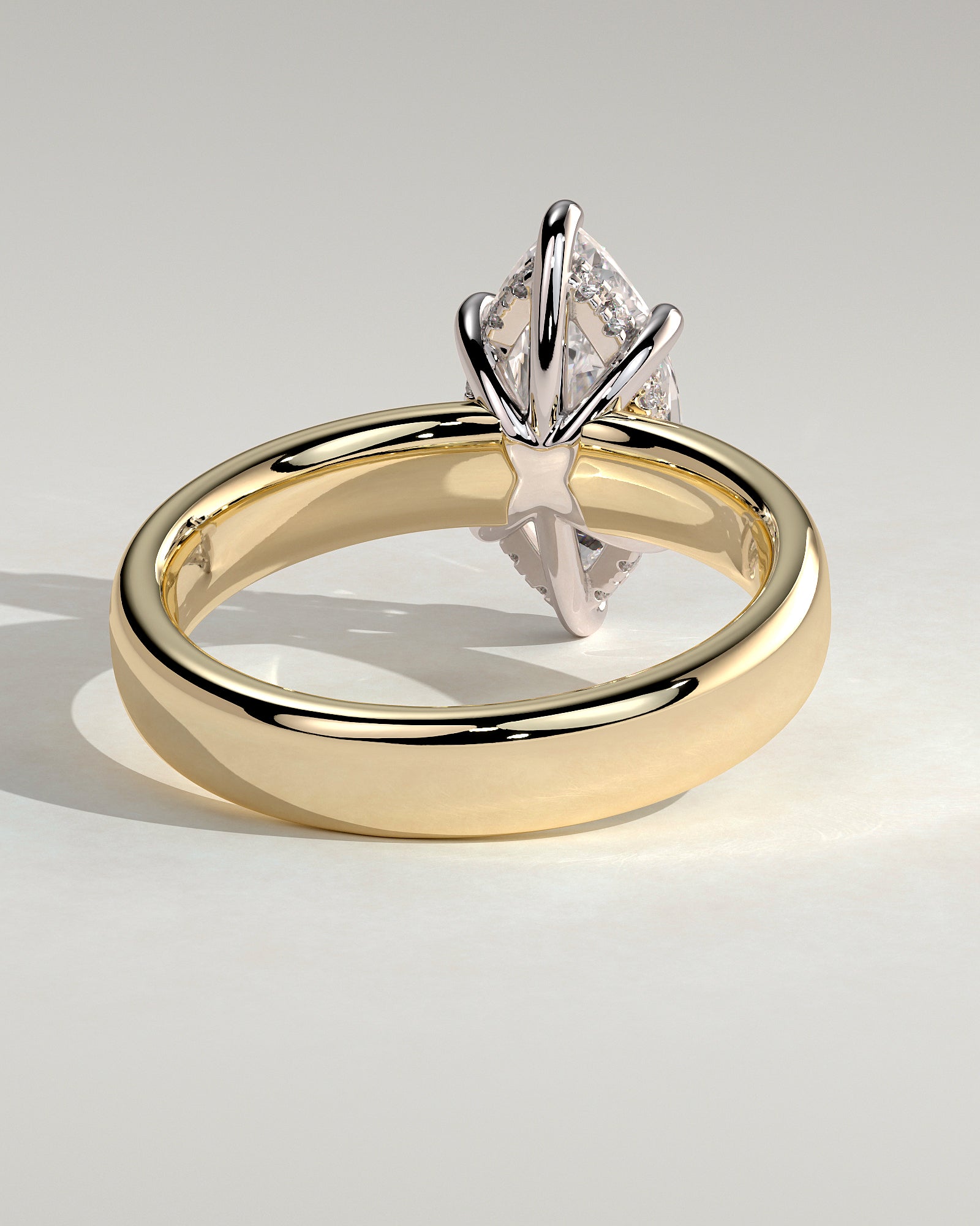 Gigi - Marquise Claw Solitaire with Cigar Band and Hidden Halo Engagement Ring - Yellow Two-Tone - Yellow Two-Tone 2ct