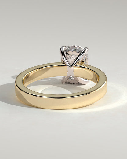 Kai - Elongated Cushion Claw Solitaire with Flat Cigar Band and Hidden Halo Engagement Ring - Yellow Two-Tone