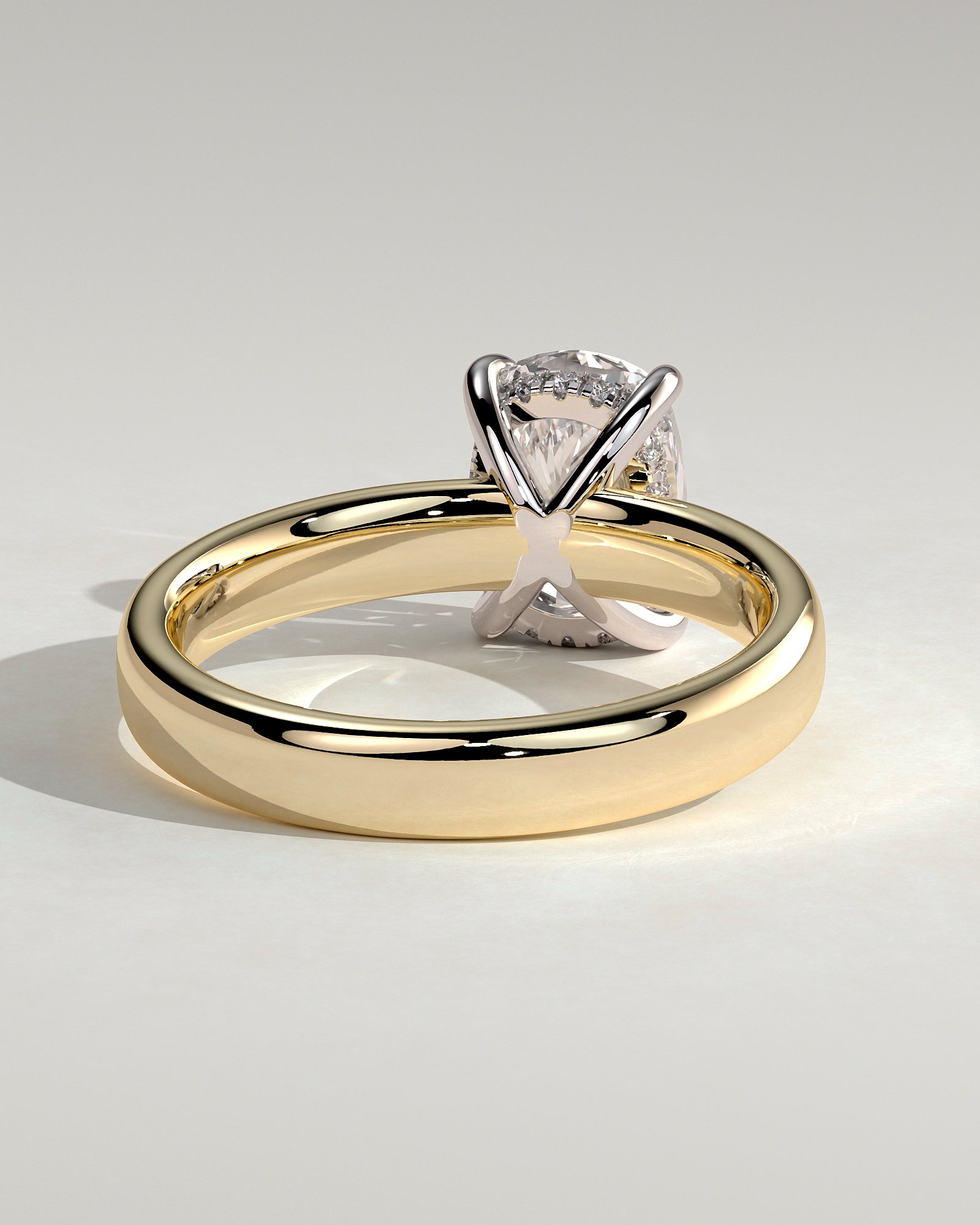 Cora - Elongated Cushion Claw Solitaire with Cigar Band and Hidden Halo Engagement Ring - Yellow Two-Tone - Yellow Two-Tone 2ct