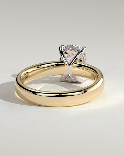 Cora - Elongated Cushion Claw Solitaire with Cigar Band and Hidden Halo Engagement Ring - Yellow Two-Tone