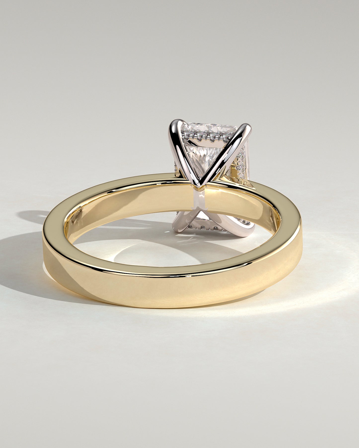 Aida - Radiant Claw Solitaire with Flat Cigar Band and Hidden Halo Engagement Ring - Yellow Two-Tone - Yellow Two-Tone 2ct