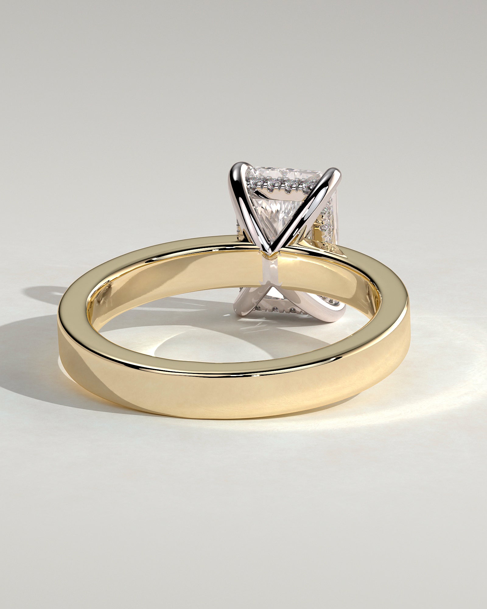 Aida - Radiant Claw Solitaire with Flat Cigar Band and Hidden Halo Engagement Ring - Yellow Two-Tone - Yellow Two-Tone 2ct