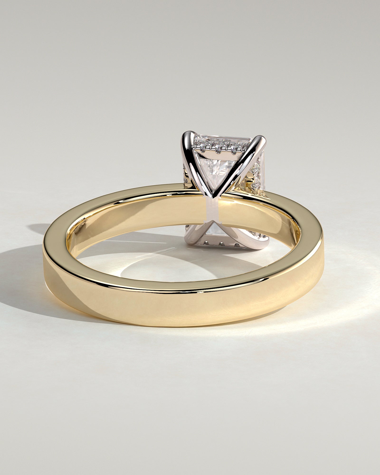 Carmella - Emerald Claw Solitaire with Flat Cigar Band and Hidden Halo Engagement Ring - Yellow Two-Tone - Yellow Two-Tone 2ct